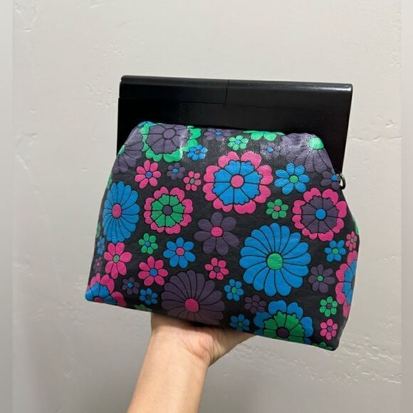 Chic Wood Frame & Leather Floral Print Clutch/Shoulder Bag/Crossbody - Picture 12 of 16